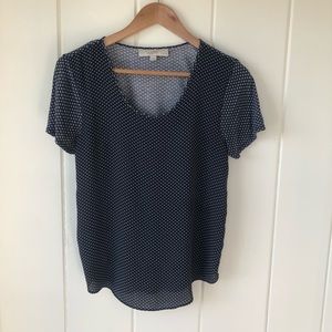 LOFT Navy & White Mixed Media Geo Dot Printed Top